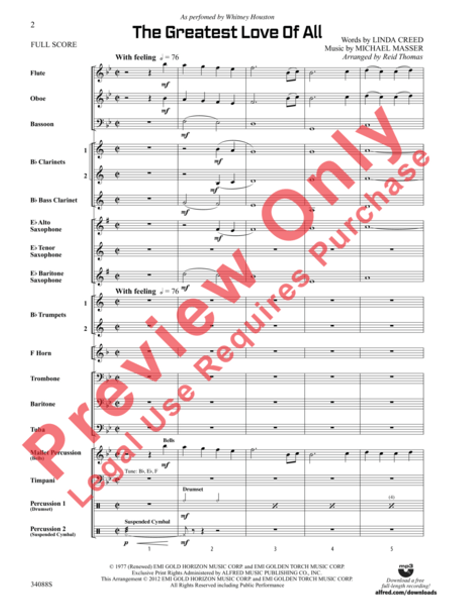 The Greatest Love of All Concert Band scores gallery preview page 3