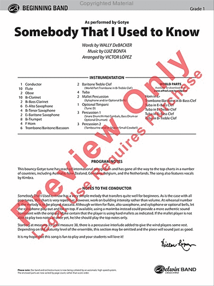 Somebody That I Used to Know Concert Band scores gallery preview page 2