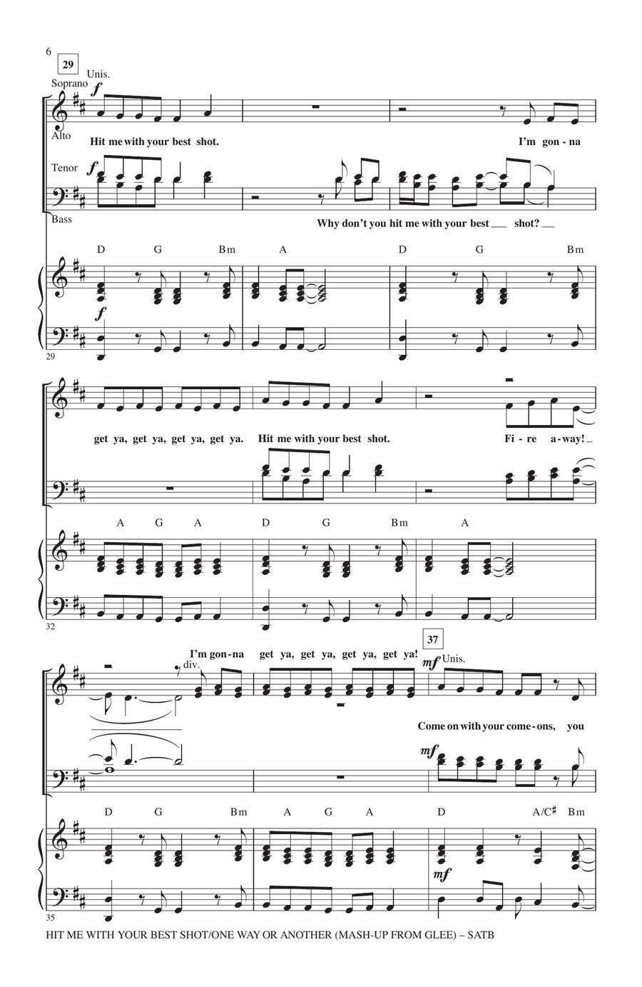Hit Me With Your Best Shot / One Way Or Another 4-Part scores gallery preview page 5