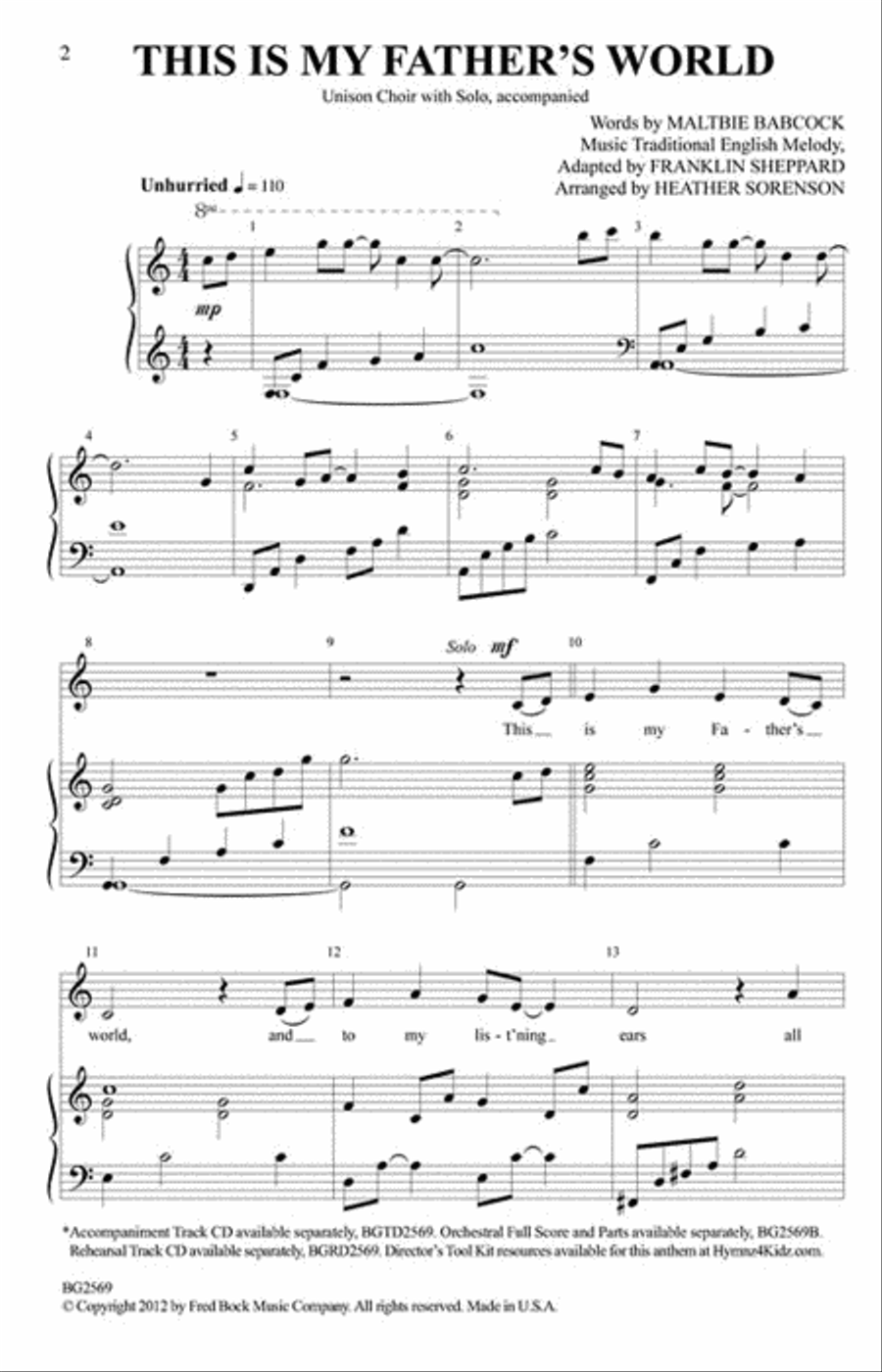 This Is My Father's World Unison Choir scores gallery preview page 2