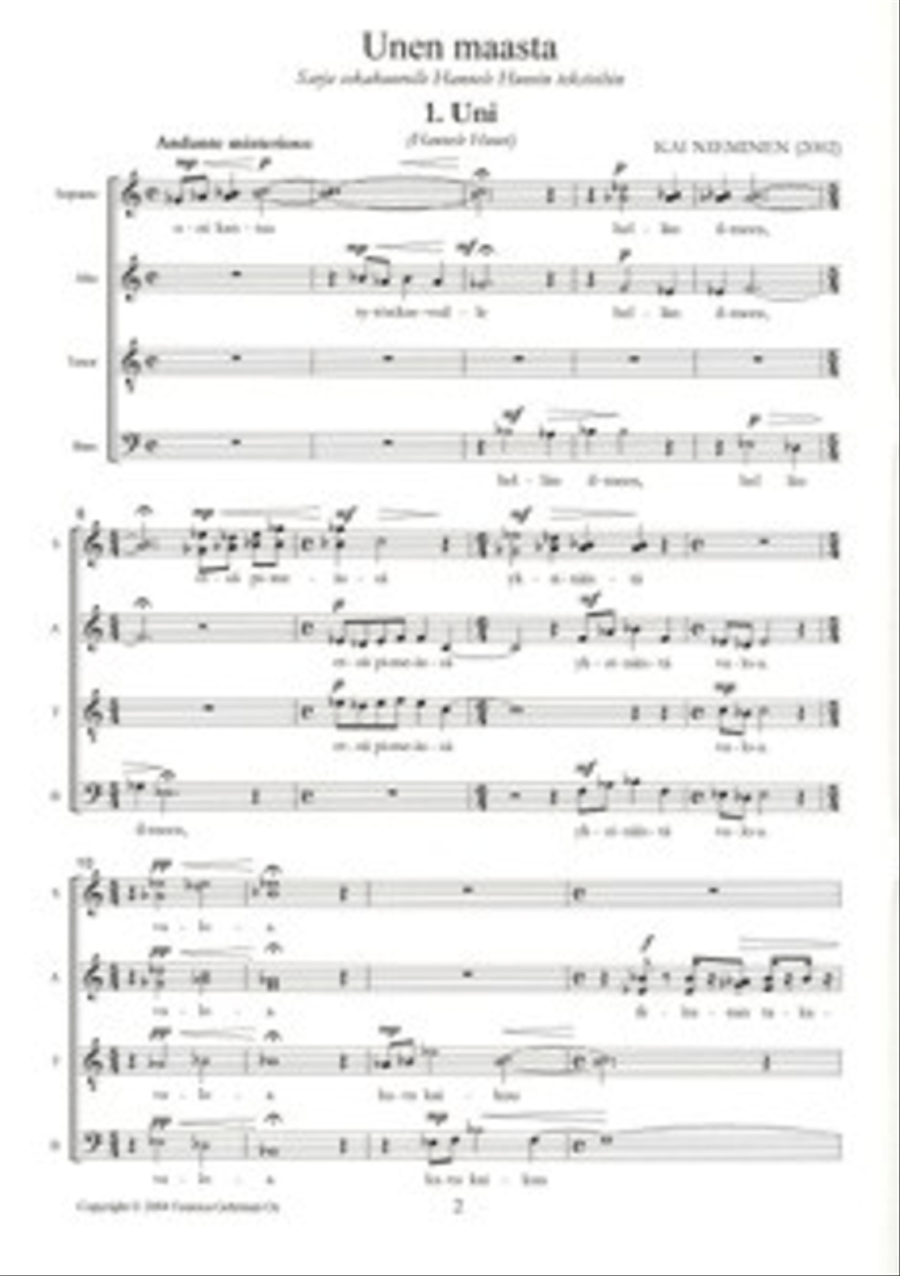 Unen maasta (From the Land of Dreams) Mixed Choir scores gallery preview page 1
