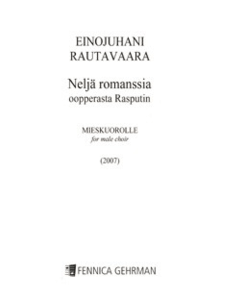 Nelja romanssia oopperasta Rasputin / Four Songs from the opera Rasputin Men's Choir scores gallery preview page 1