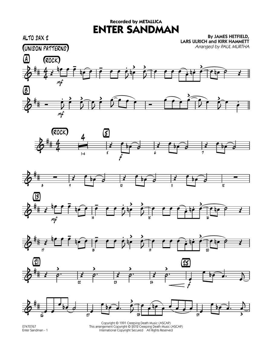 Enter Sandman - Alto Sax 2 Jazz Ensemble scores gallery preview page 1