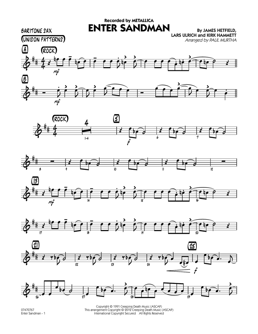 Enter Sandman - Baritone Sax Jazz Ensemble scores gallery preview page 1