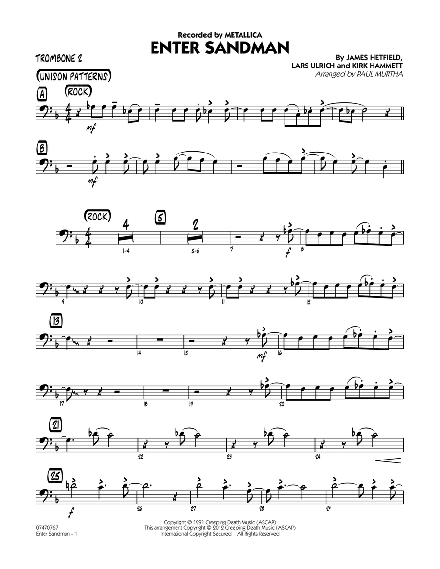 Enter Sandman - Trombone 2 Jazz Ensemble scores gallery preview page 1