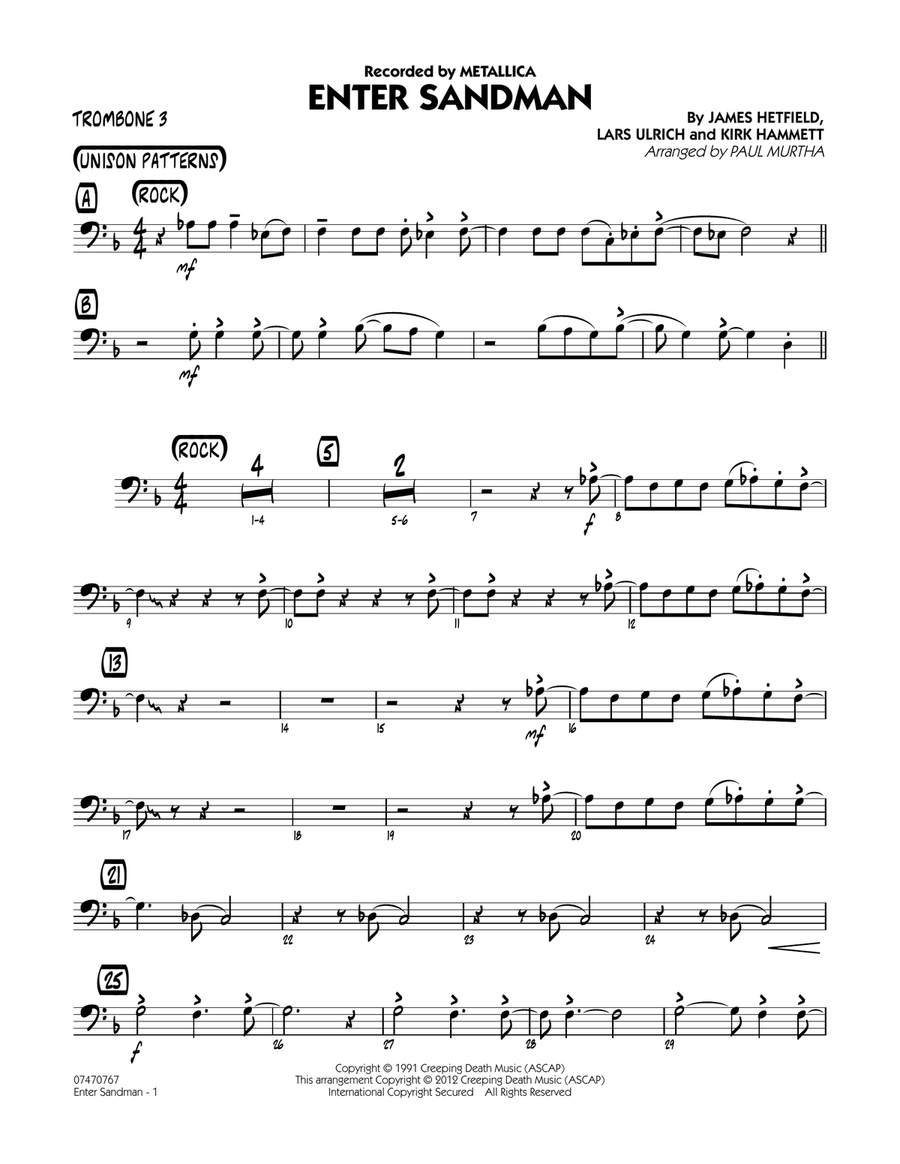 Enter Sandman - Trombone 3 Jazz Ensemble scores gallery preview page 1