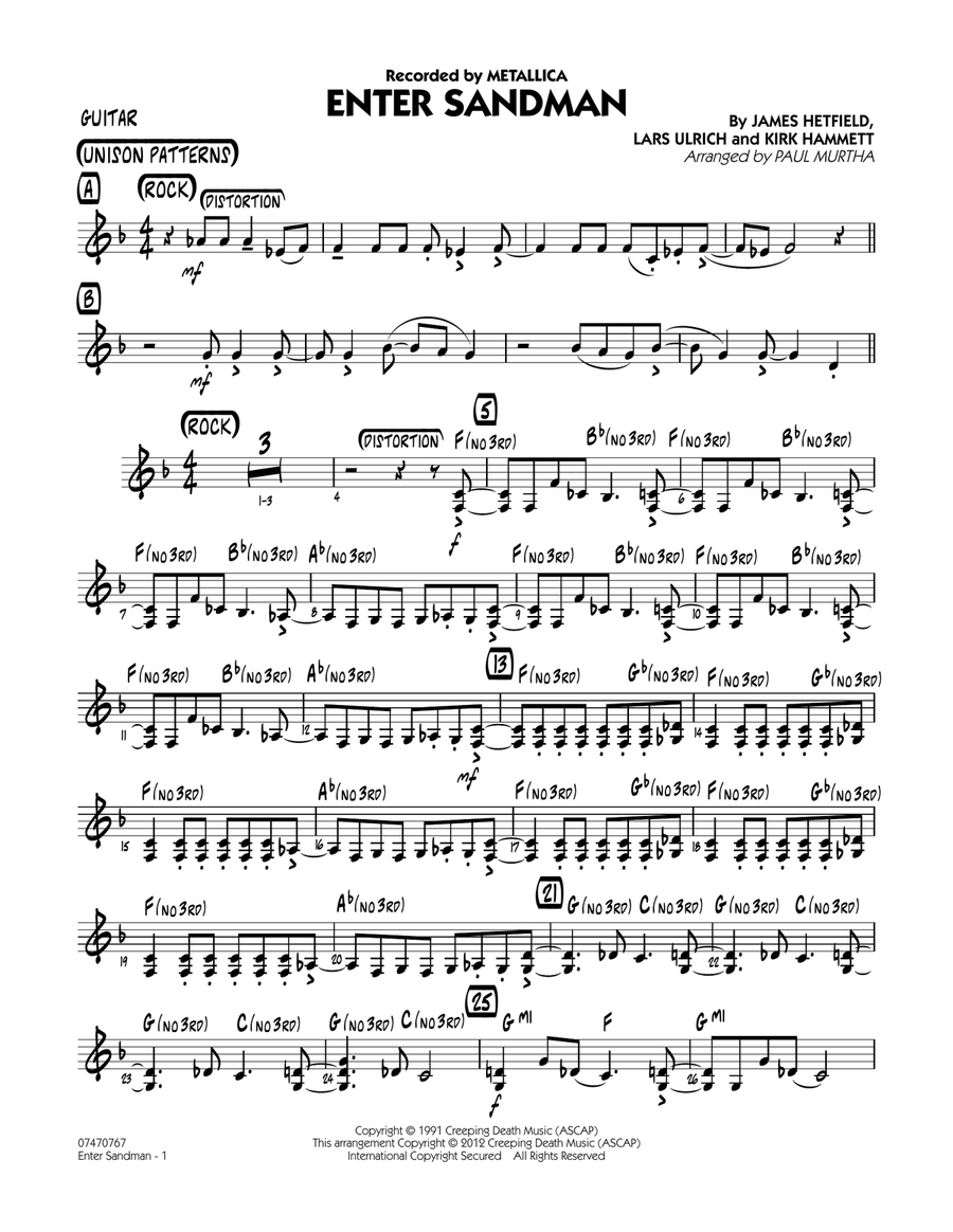 Enter Sandman - Guitar Enter Sandman - Guitar Jazz Ensemble scores gallery preview page 1