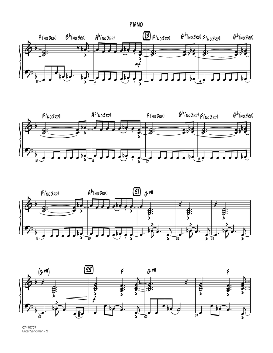 Enter Sandman - Piano Enter Sandman - Piano Jazz Ensemble scores gallery preview page 2