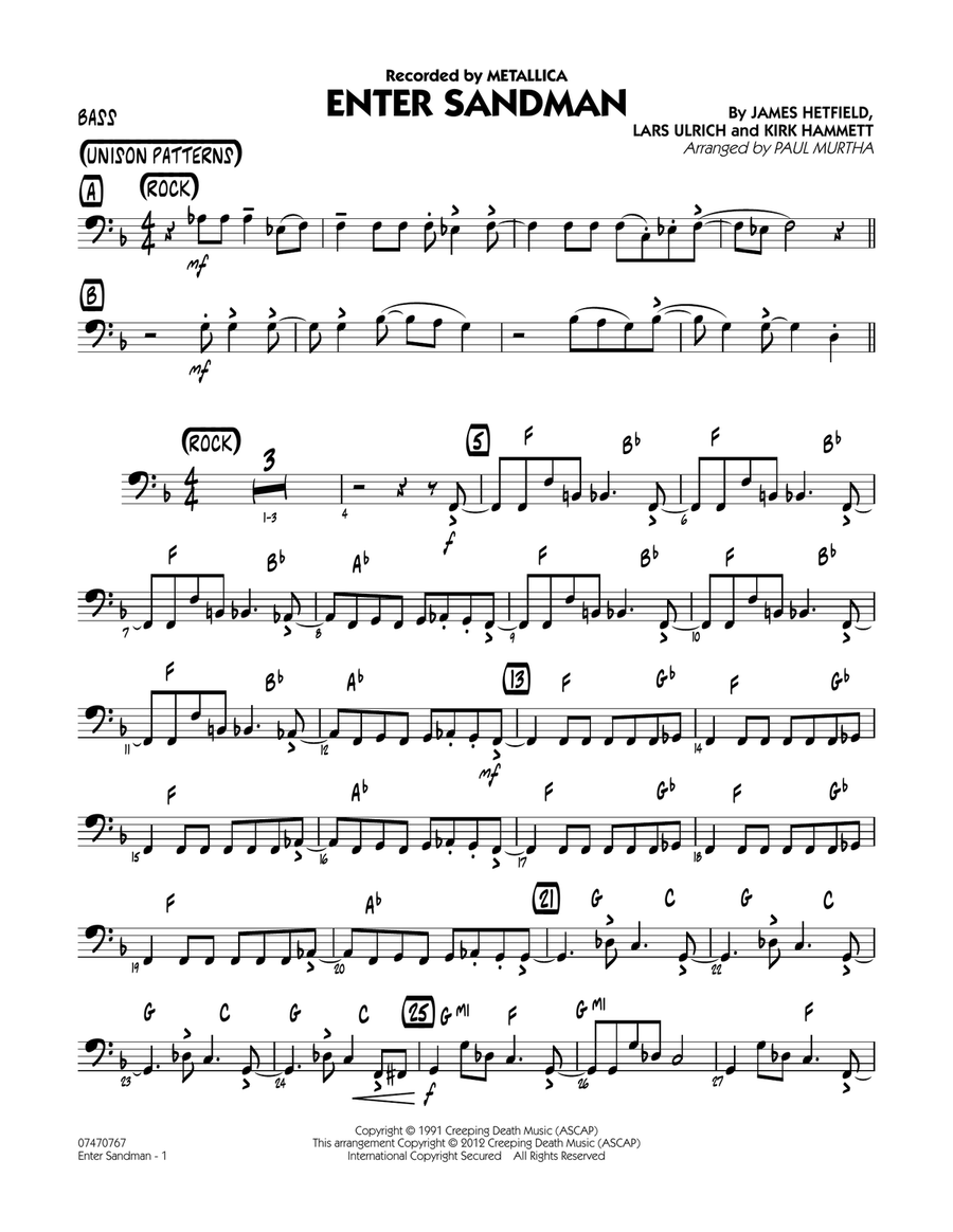 Enter Sandman - Bass Enter Sandman - Bass Jazz Ensemble scores gallery preview page 1