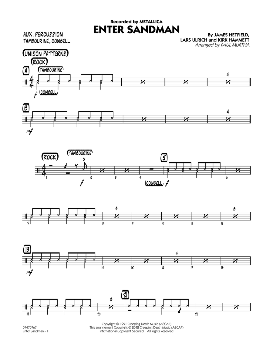 Enter Sandman - Aux Percussion Jazz Ensemble scores gallery preview page 1