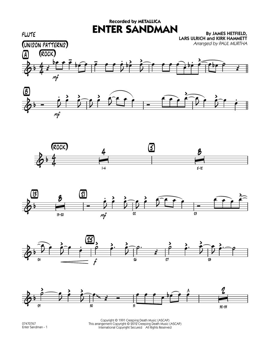 Enter Sandman - Flute Enter Sandman - Flute Jazz Ensemble scores gallery preview page 1