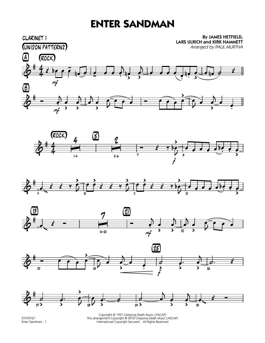 Enter Sandman - Bb Clarinet 1 Jazz Ensemble scores gallery preview page 1