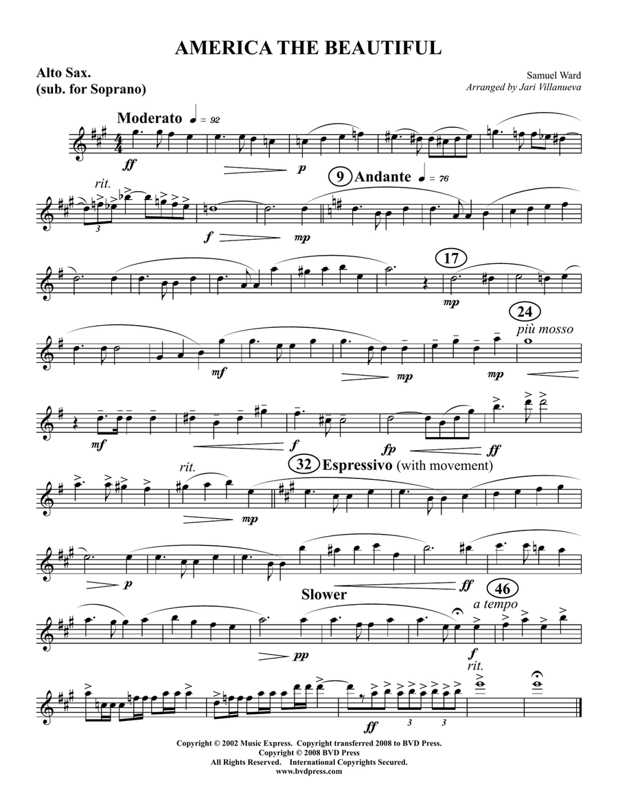 America the Beautiful by Jari A. Villanueva Saxophone Quartet - Digital Sheet Music page 4