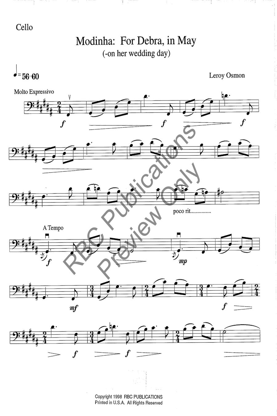 Modinha: For Debra In May Unaccompanied Cello Solo Cello Solo scores gallery preview page 3