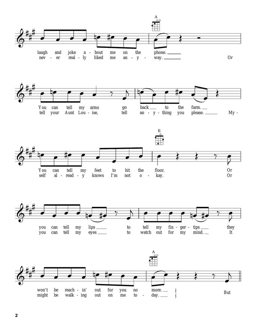 Achy Breaky Heart (Don't Tell My Heart) Ukulele scores gallery preview page 2