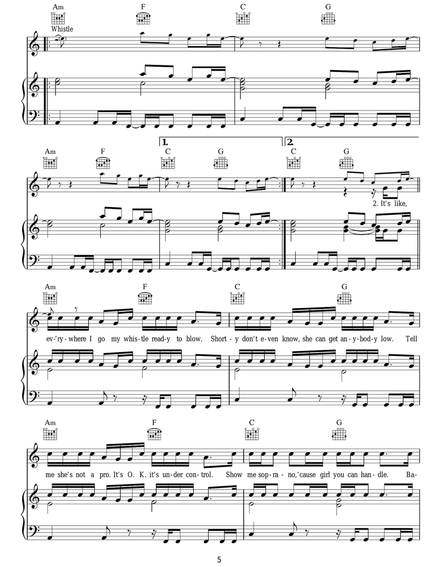 Whistle Whistle Piano, Vocal, Guitar scores gallery preview page 5