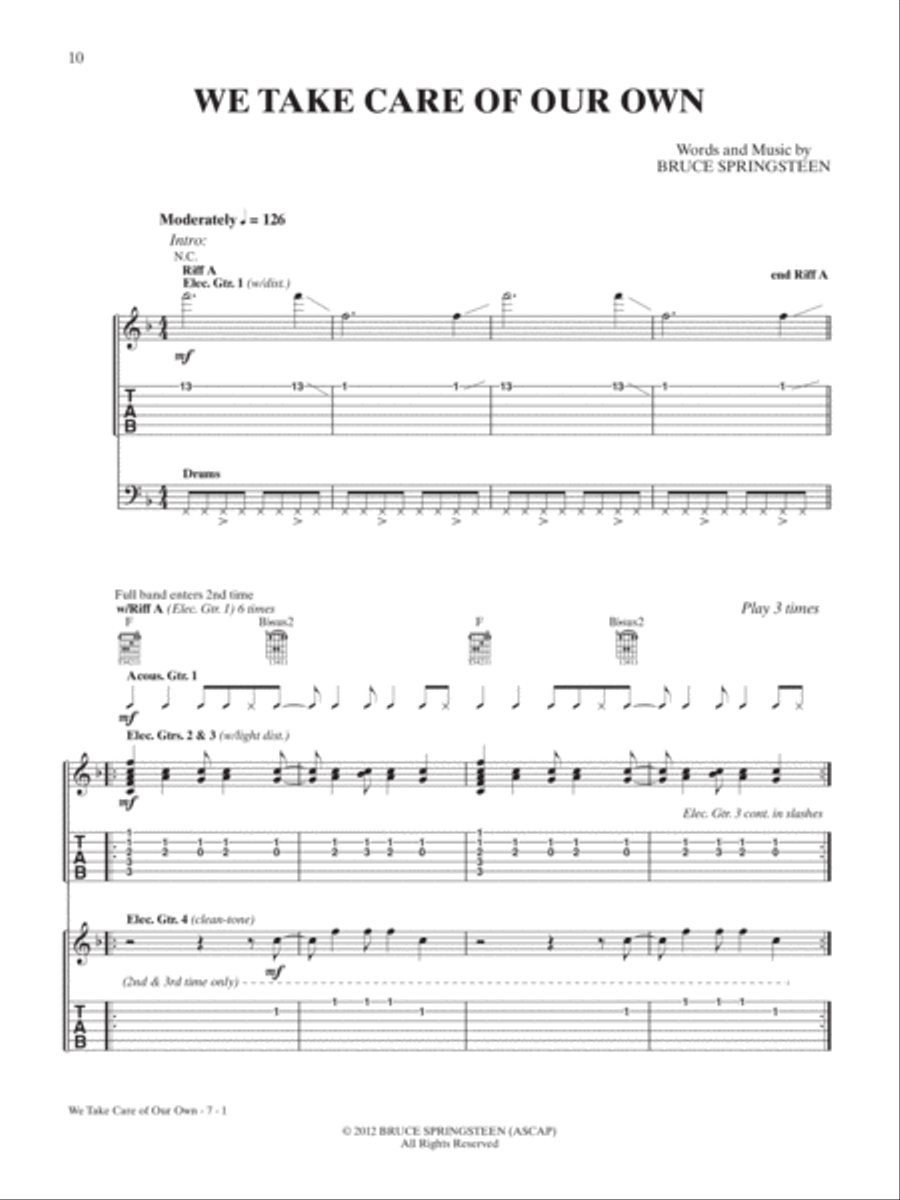 We Take Care of Our Own Guitar Tablature scores gallery preview page 1