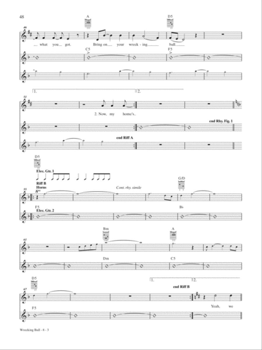 Wrecking Ball Guitar Tablature scores gallery preview page 3