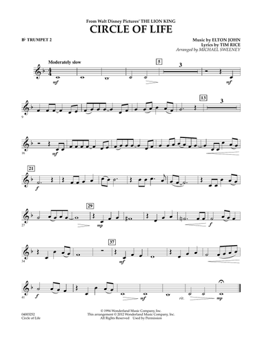 Circle of Life (from The Lion King) (arr. Michael Sweeney) - Bb Trumpet 2