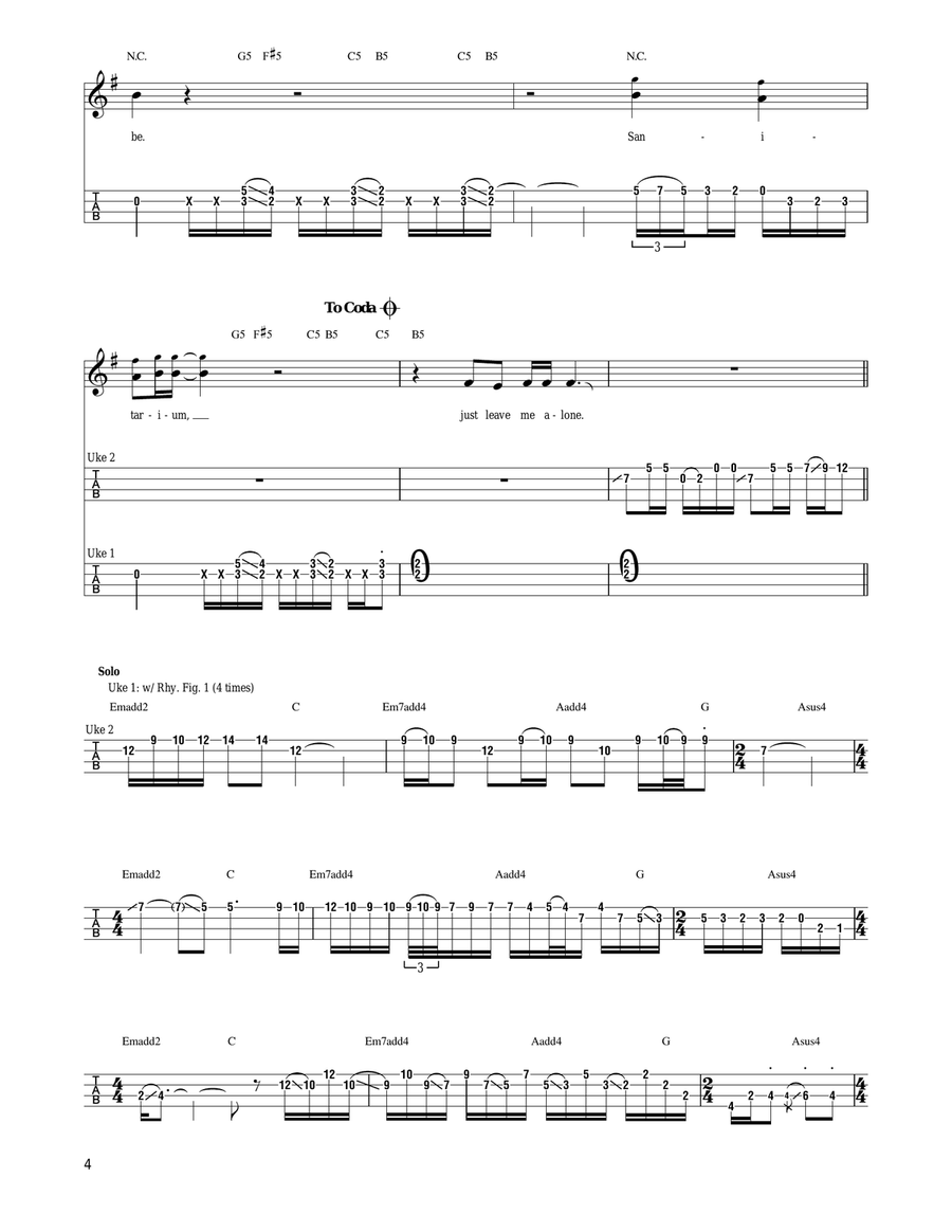 Welcome Home (Sanitarium) Ukulele scores gallery preview page 4