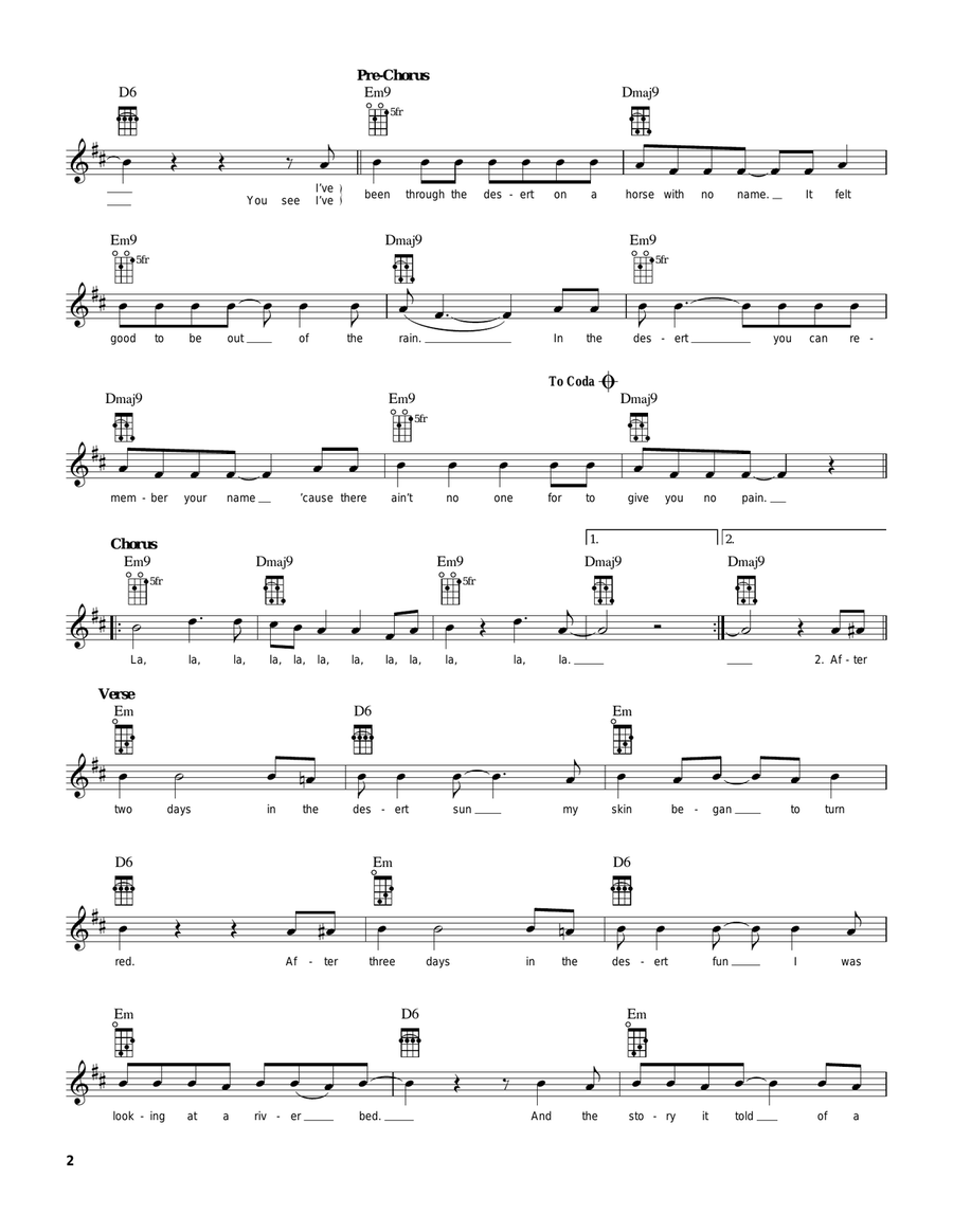 A Horse With No Name Ukulele scores gallery preview page 2