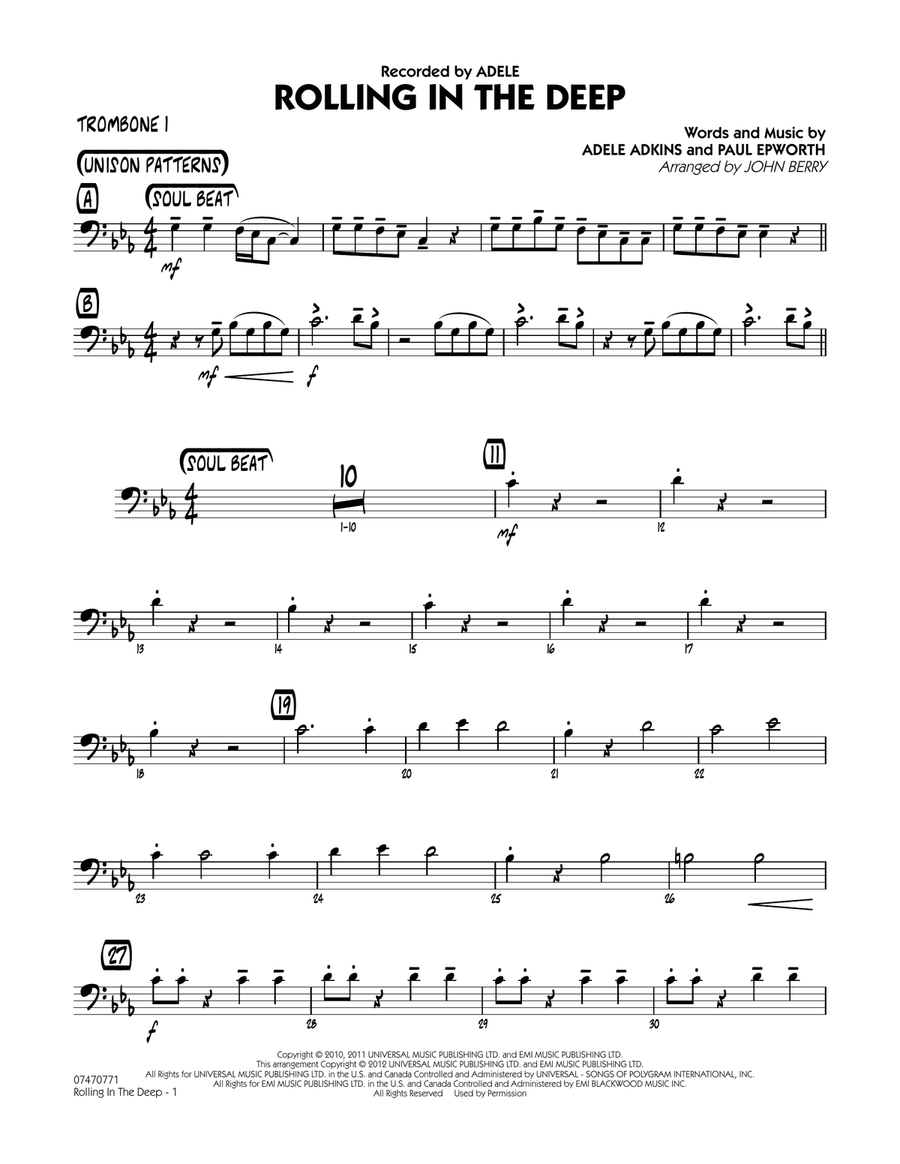 Rolling In The Deep - Trombone 1 Jazz Ensemble scores gallery preview page 1