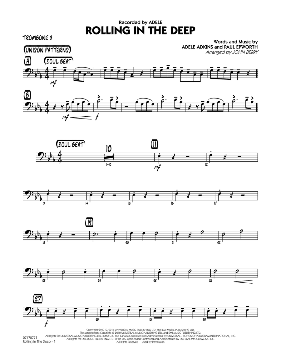 Rolling In The Deep - Trombone 3 Jazz Ensemble scores gallery preview page 1