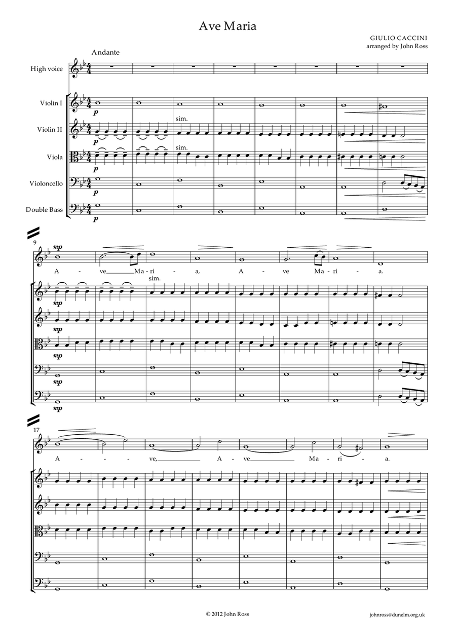 Ave Maria (Caccini) - High Voice, Strings Chamber Orchestra scores gallery preview page 2