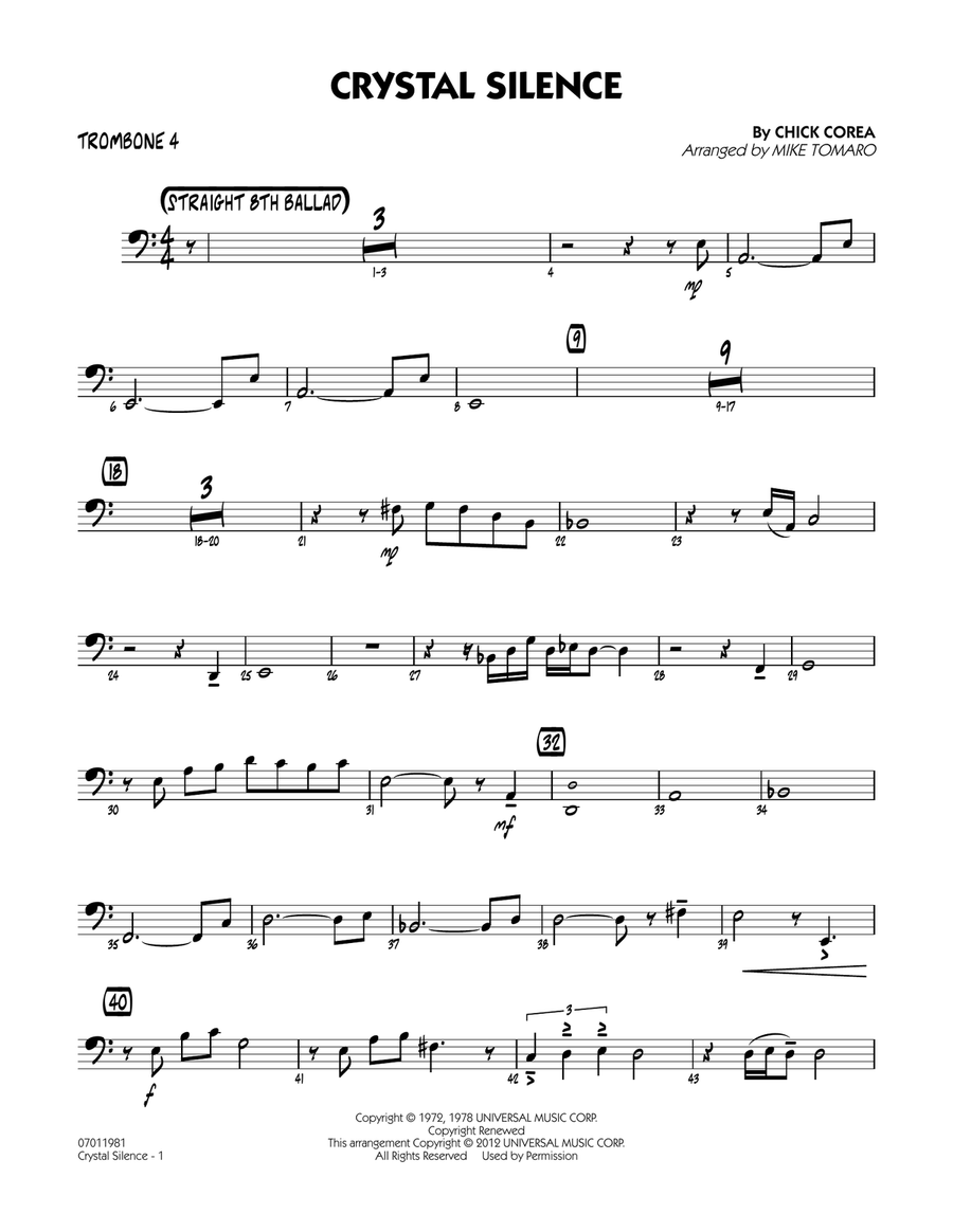 Crystal Silence - Trombone 4 Jazz Ensemble scores gallery preview page 1