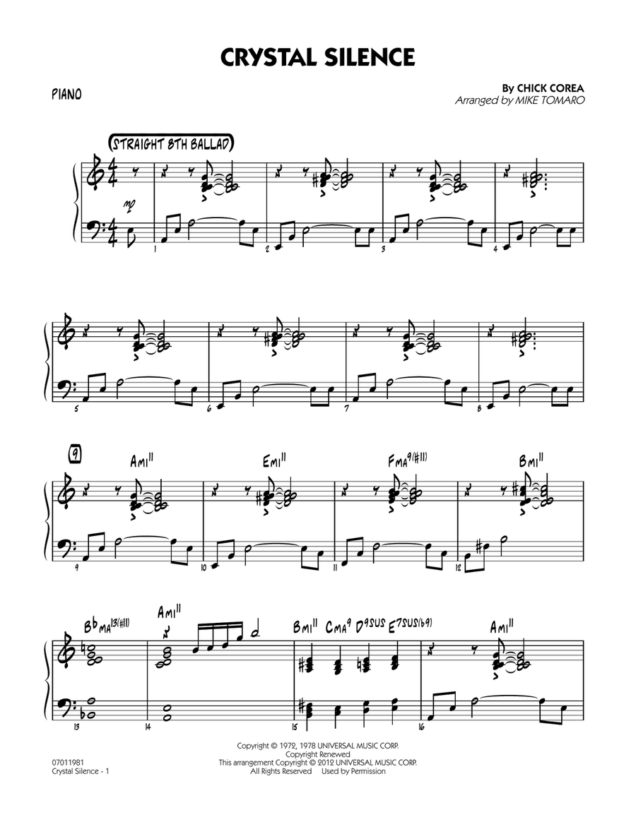Crystal Silence - Piano Crystal Silence - Piano Jazz Ensemble scores gallery preview page 1