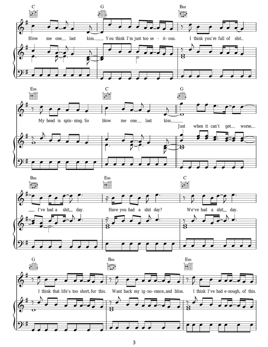 Blow Me (One Last Kiss) by Pink Acoustic Guitar - Digital Sheet Music page 3