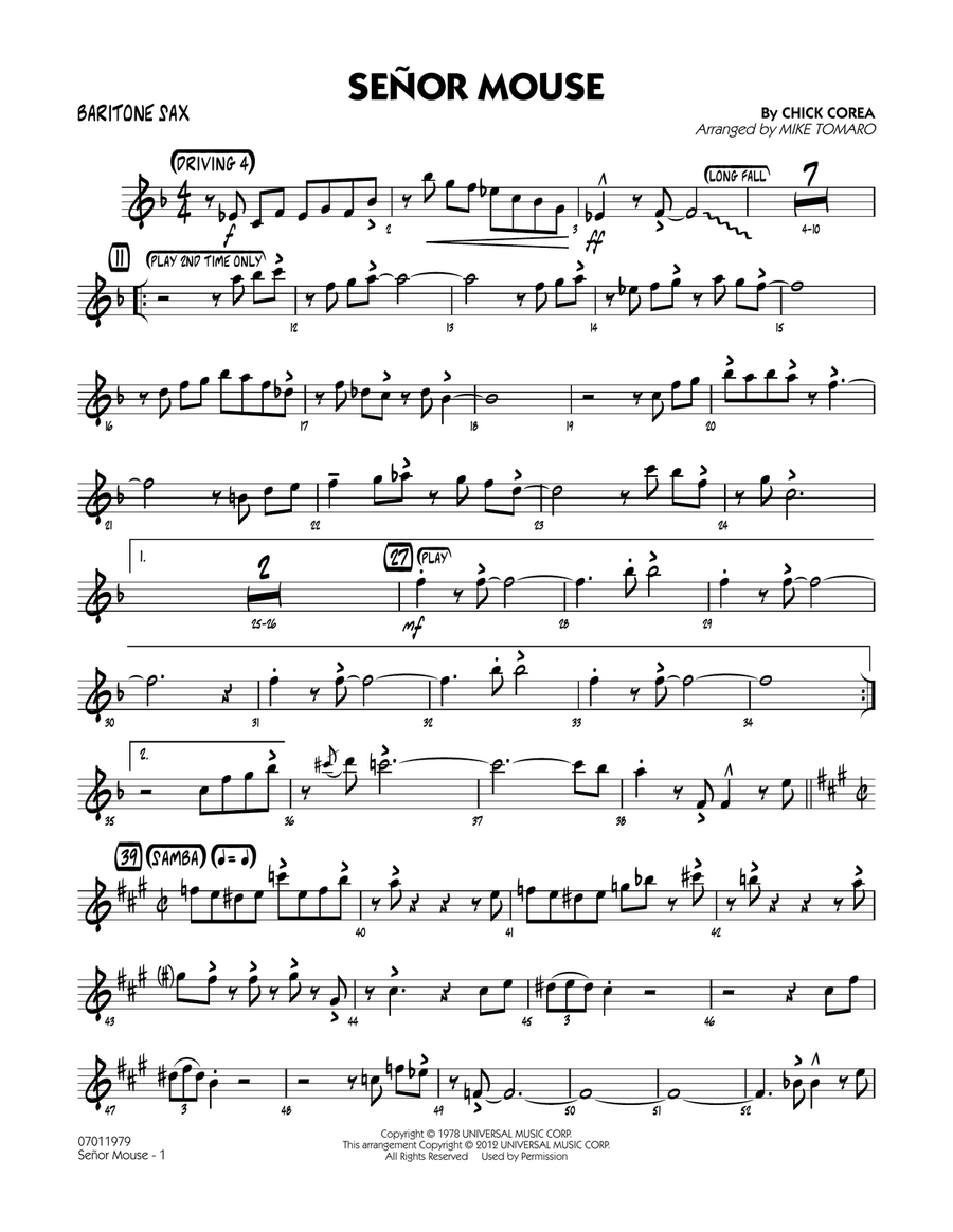 Senor Mouse - Baritone Sax Jazz Ensemble scores gallery preview page 1