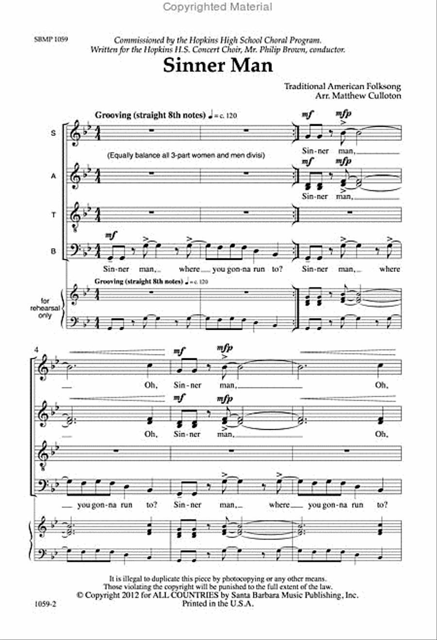 Sinner Man - SATB divisi Octavo Divisi scores gallery preview page 2