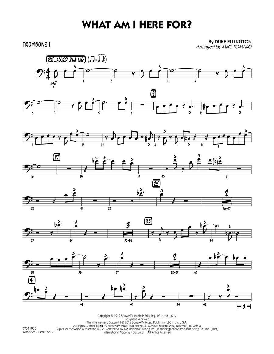 What Am I Here For? - Trombone 1 Jazz Ensemble scores gallery preview page 1