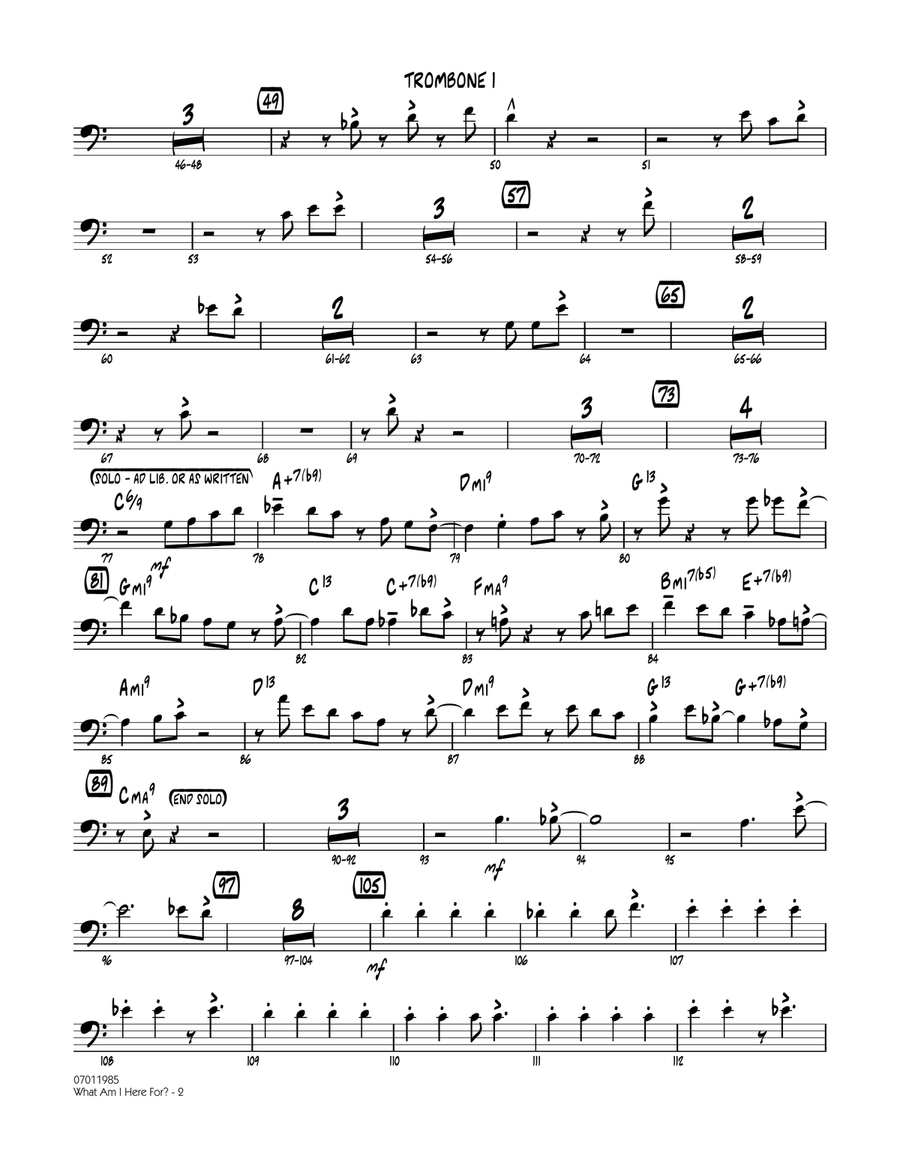 What Am I Here For? - Trombone 1 Jazz Ensemble scores gallery preview page 2