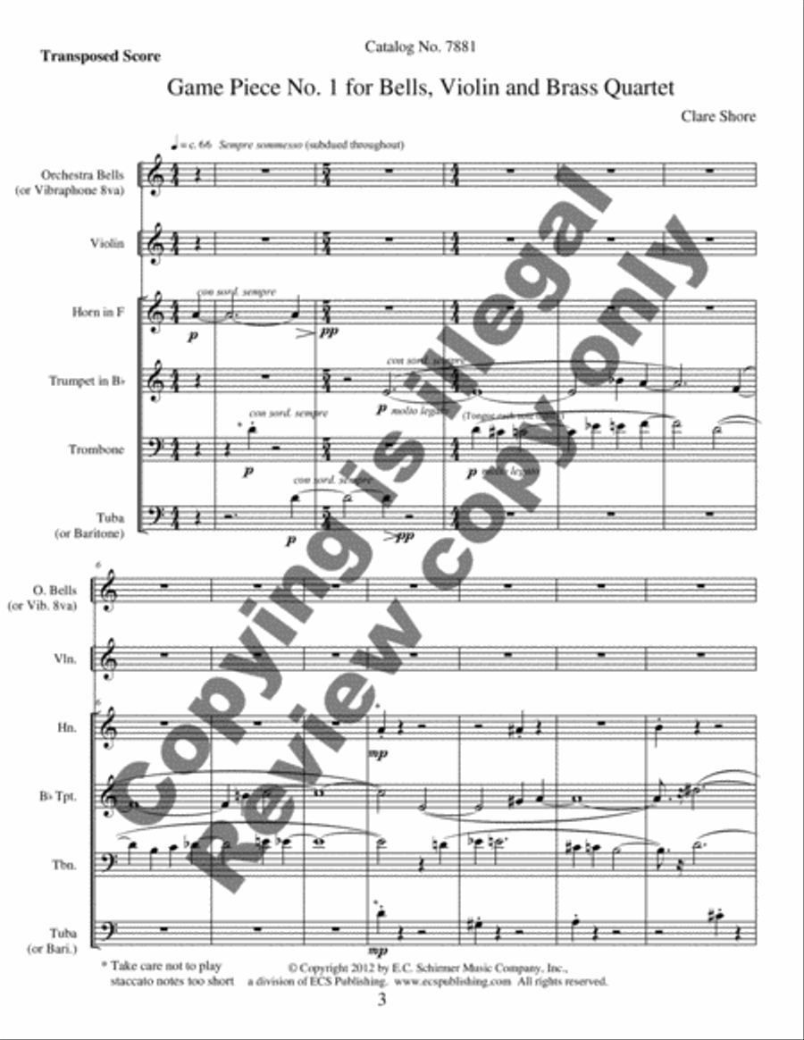 Game Piece No. 1 for Bells, Violin and Brass Quartet Brass Quartet scores gallery preview page 7
