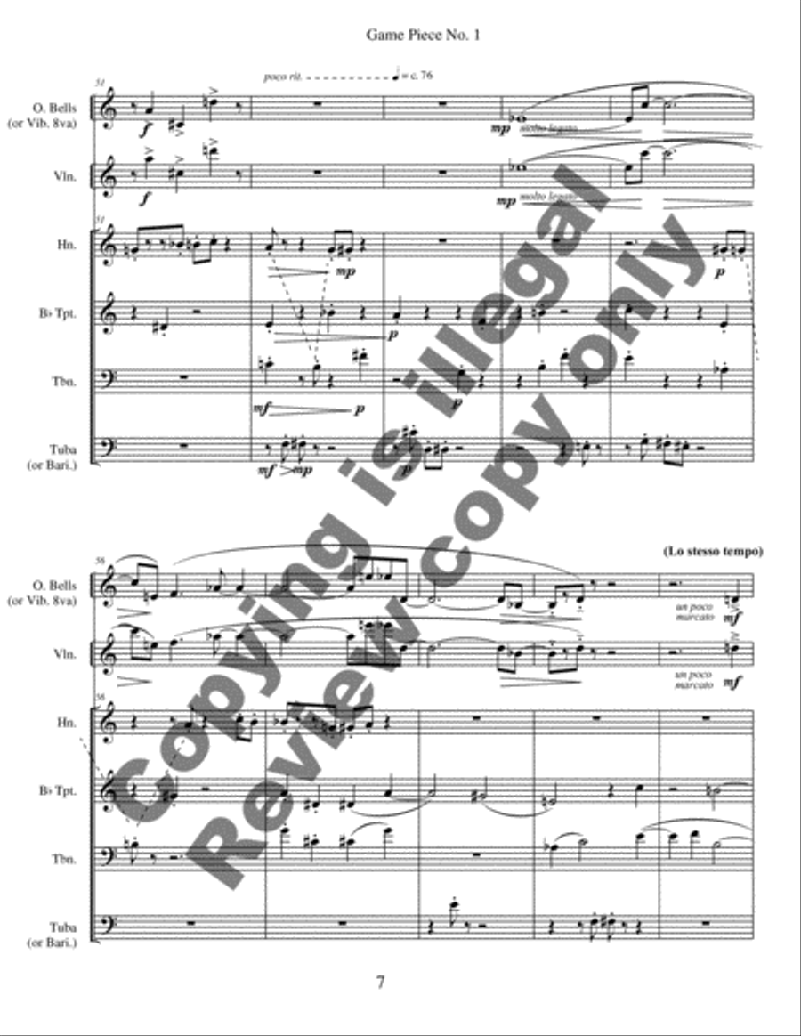 Game Piece No. 1 for Bells, Violin and Brass Quartet Brass Quartet scores gallery preview page 8