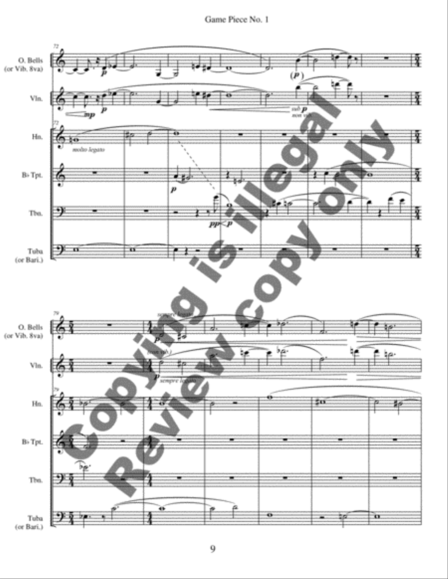 Game Piece No. 1 for Bells, Violin and Brass Quartet Brass Quartet scores gallery preview page 9