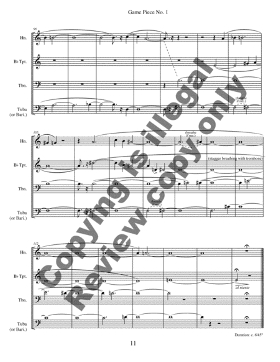 Game Piece No. 1 for Bells, Violin and Brass Quartet Brass Quartet scores gallery preview page 10