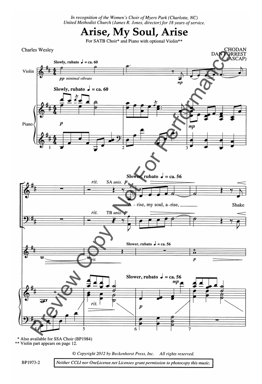 Arise, My Soul, Arise - SATB 4-Part scores gallery preview page 3