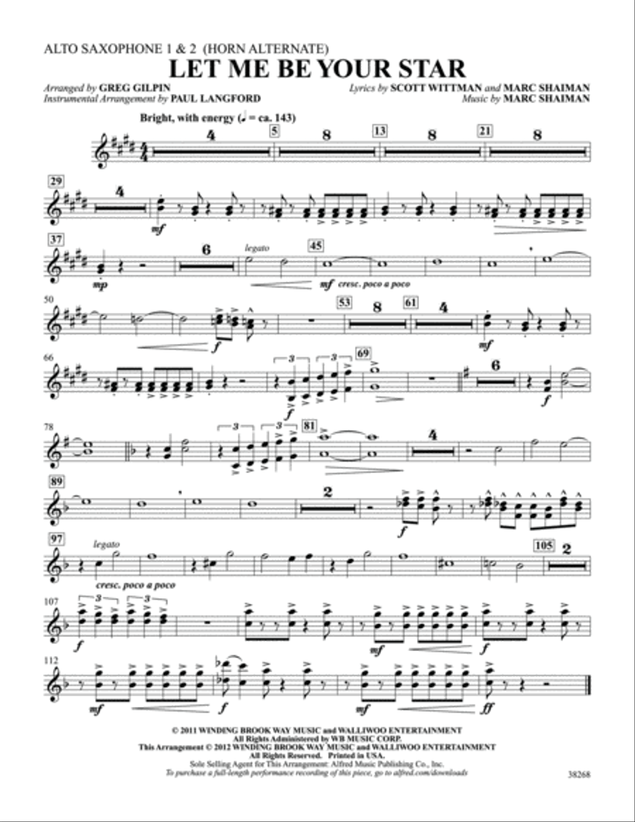 Let Me Be Your Star: E-flat Alto Saxophone Part scores gallery preview page 1
