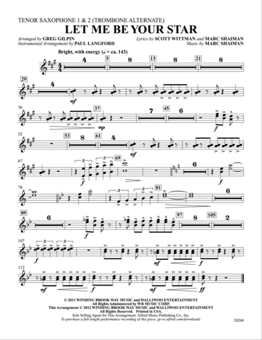 Let Me Be Your Star: B-flat Tenor Saxophone Part scores gallery preview page 1
