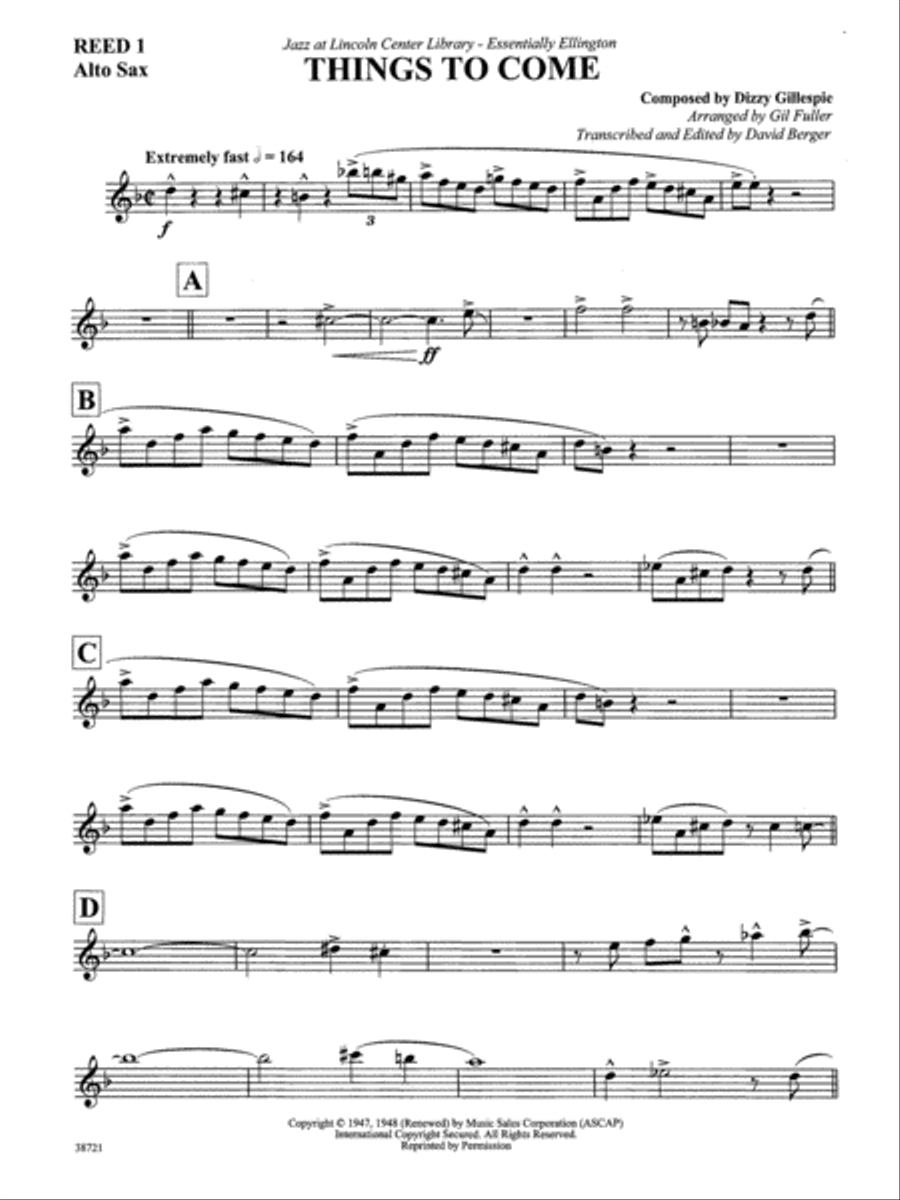 Things to Come: E-flat Alto Saxophone Jazz Ensemble scores gallery preview page 1