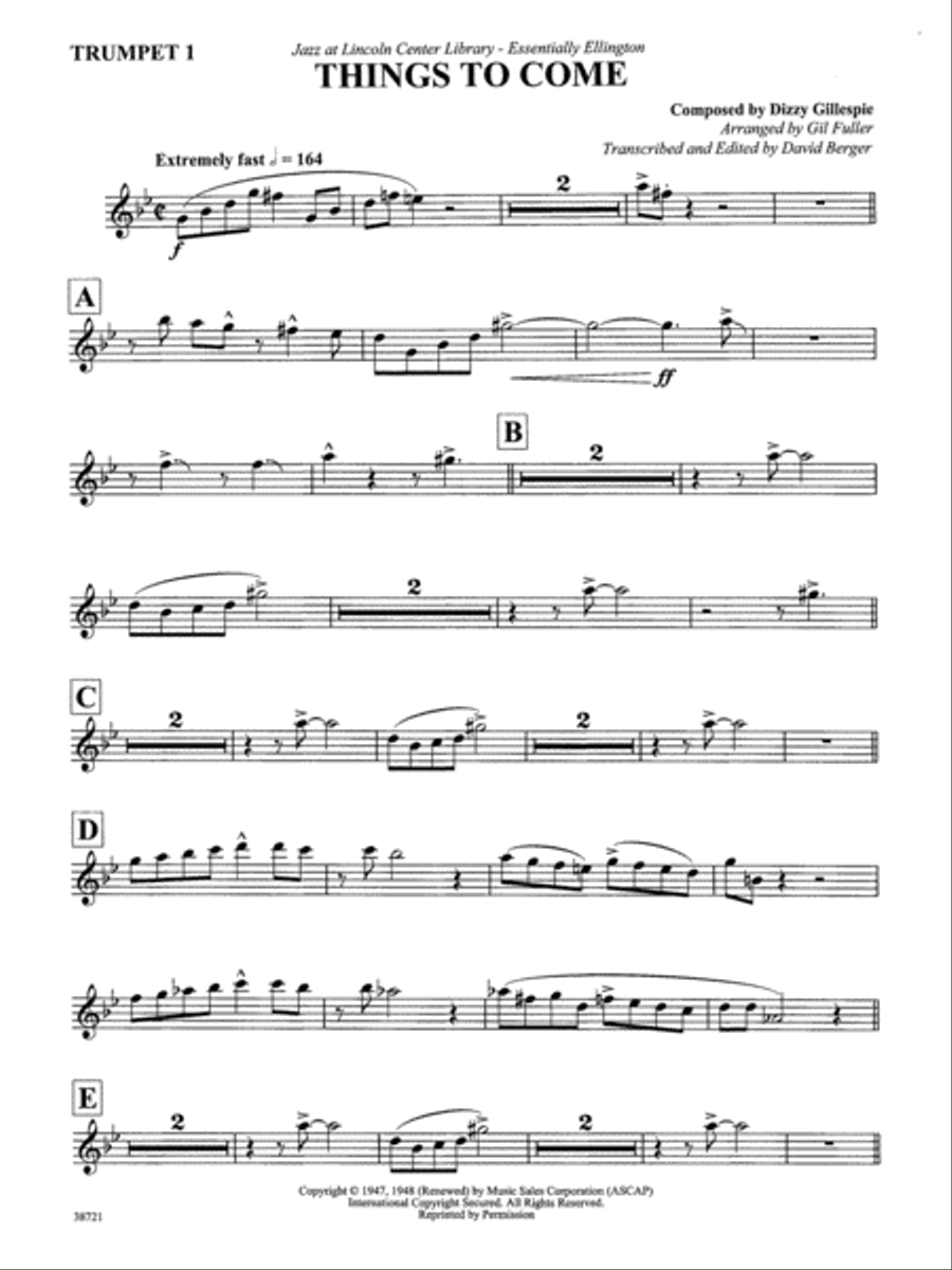 Things to Come: 1st B-flat Trumpet Jazz Ensemble scores gallery preview page 1