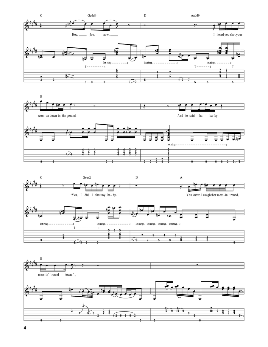 Hey Joe Hey Joe Guitar Tablature scores gallery preview page 4
