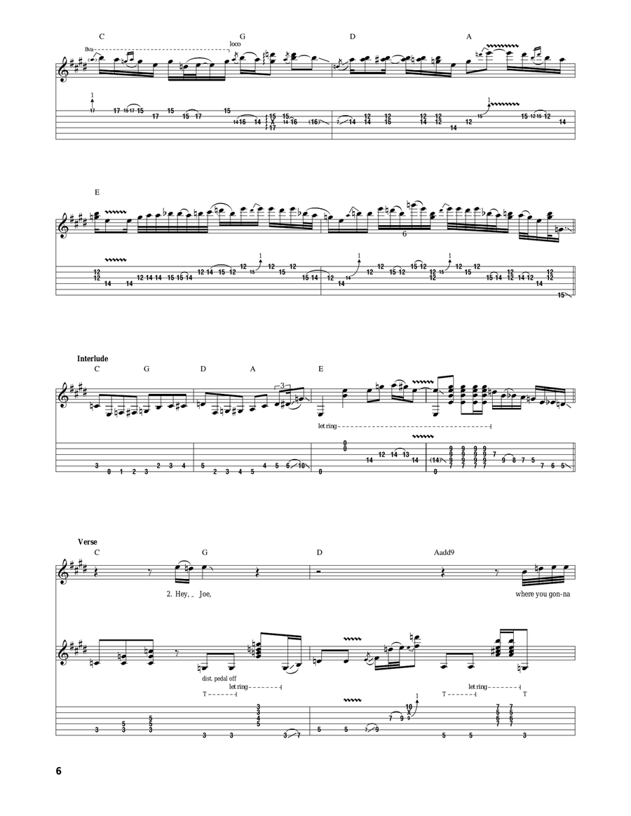 Hey Joe Hey Joe Guitar Tablature scores gallery preview page 6