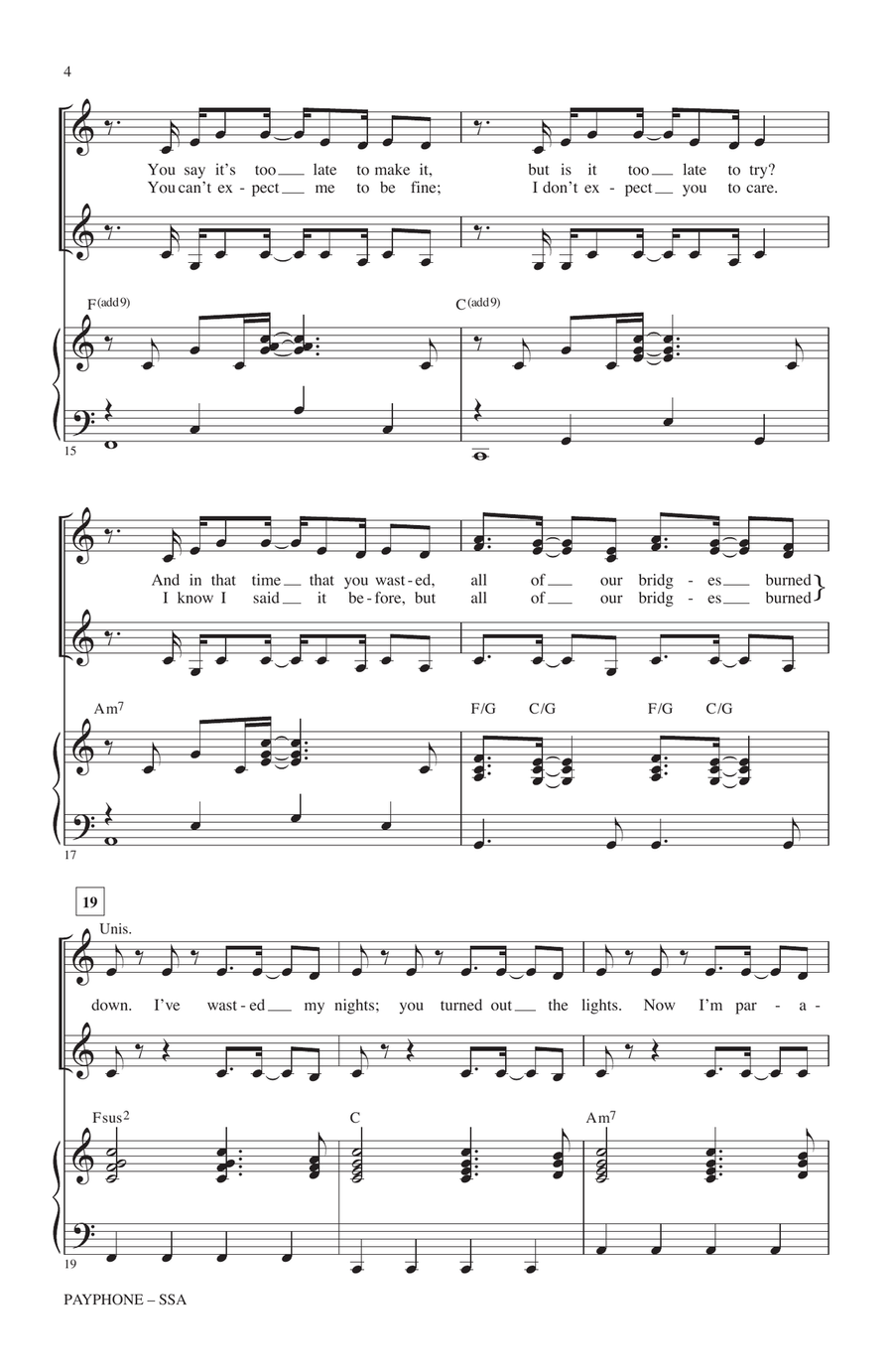 Payphone (arr. Mark Brymer) SSA scores gallery preview page 3