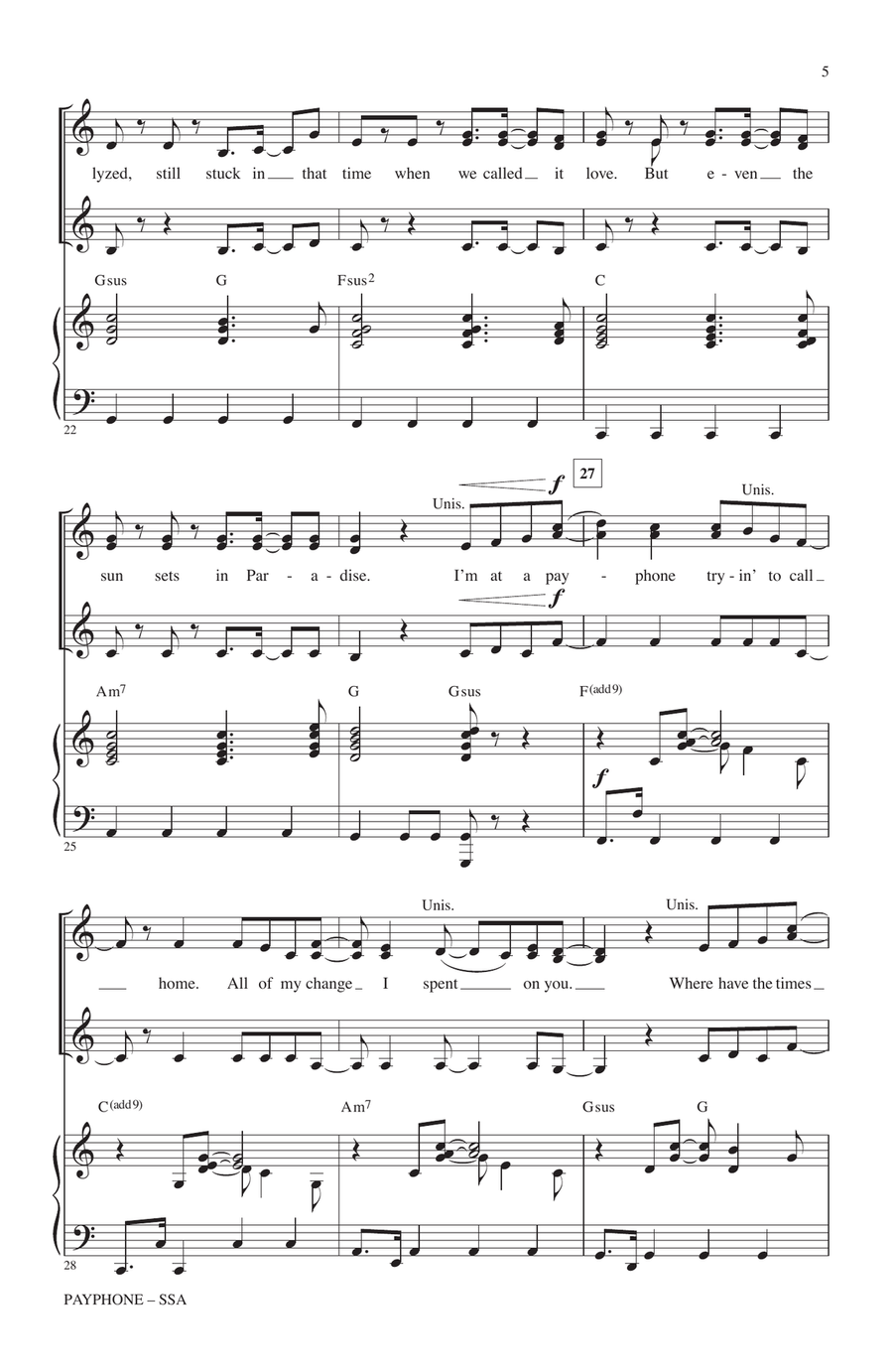 Payphone (arr. Mark Brymer) SSA scores gallery preview page 4