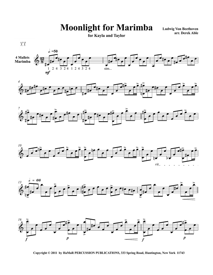Moonlight for Marimba by Ludwig van Beethoven Marimba - Digital Sheet Music page 2