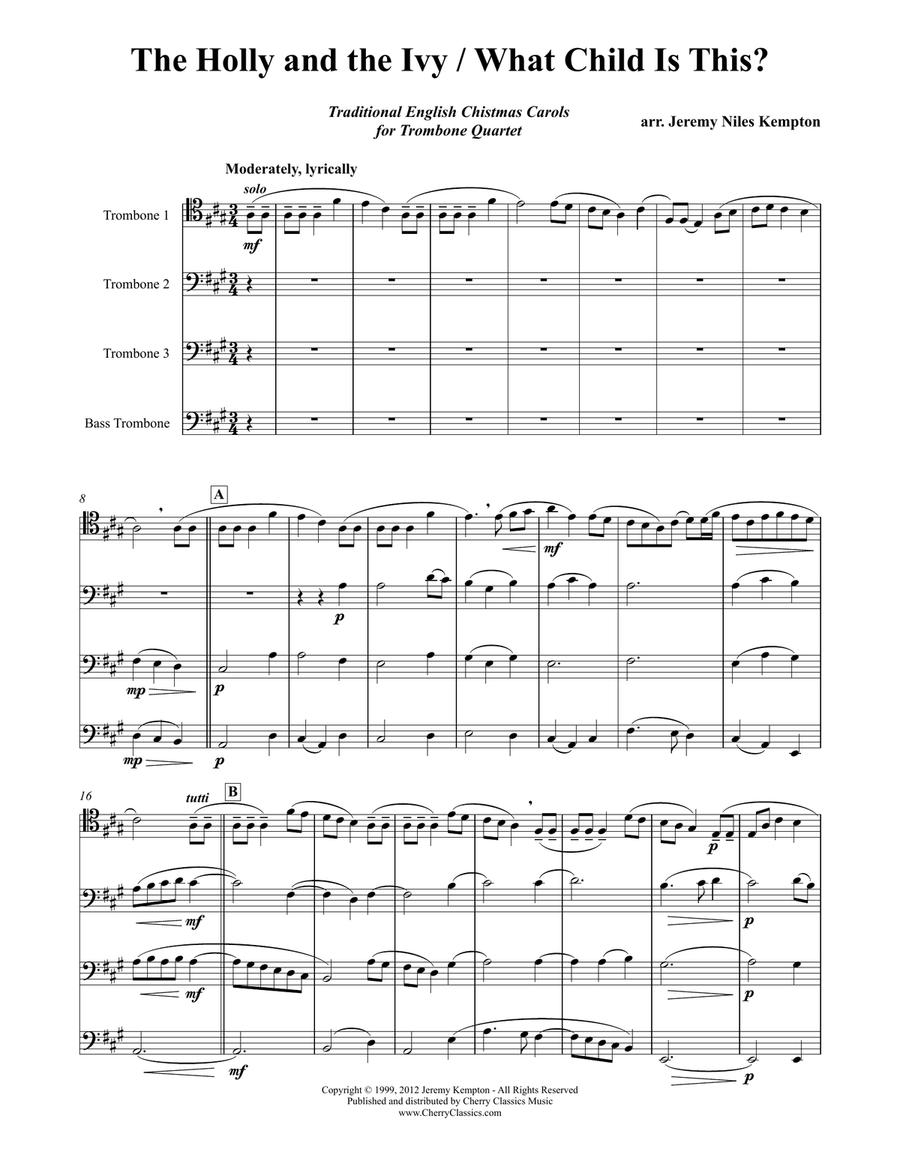 Holly and the Ivy and What Child Is This for Trombone Quartet Trombone Quartet scores gallery preview page 2